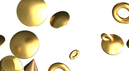Fototapete - Cascading Splendor: Striking 3D Illustration Showcasing a Dazzling gold Confetti Display
