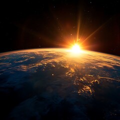 Wall Mural - Stunning Sunrise Over Earth Seen from Space with Vibrant Colors .