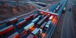 © Siravit - Aerial view of cargo trucks queuing at a border crossing, journey, bird's eye view