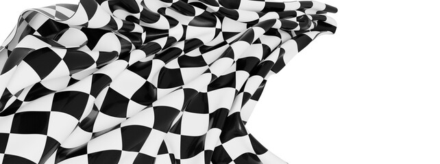 Poster - Black and white checkered fabric, draped elegantly. Ideal for racing, sports, or competition themes.