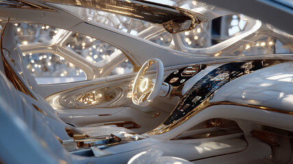 Aufkleber - A stunning vehicle interior features intricate designs and bioengineered materials.