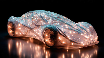 Aufkleber - A futuristic bioengineered vehicle is illuminated with vibrant lights.