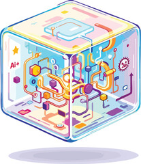 Poster - Futuristic ai cube illustration with circuitry and artificial intelligence concepts.