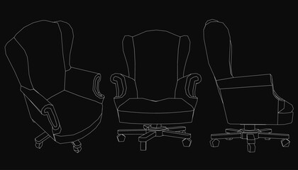 Poster - Three chairs are shown in black and white. The chairs are all different shapes and sizes, but they all have a similar design. The chairs are arranged in a row, with the first chair on the left