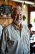 © kineter_ai - Senior Caucasian Man in His 60s Smiling in a Brewery Tasting Room with Beer Taps in the Background