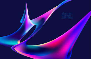 Fototapete - Abstract liquid holographic gradient shape. 3D Vector design element.