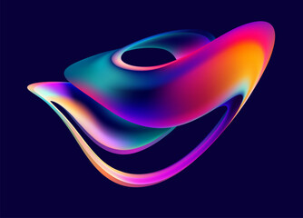 Fototapete - Liquid 3D geometric shapes. Colored ball of spiral line.