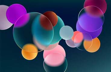 Fototapete - Colored circles and balls. Art geometric shapes in liquid glass style. Abstract vector background.
