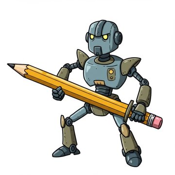 Retro Robot Holding a Giant Pencil