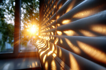 Poster - Sunlight filtering through blinds creates patterns indoors during morning hours