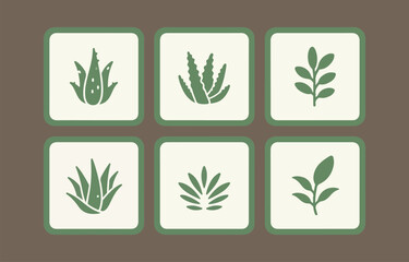 Poster - Six green plant icons on beige squares