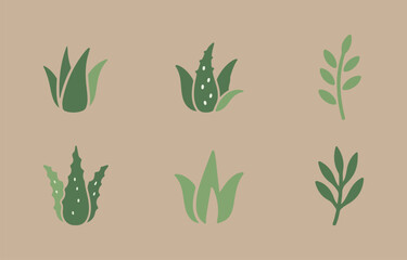 Poster - Collection of simple green plant and leaf illustrations