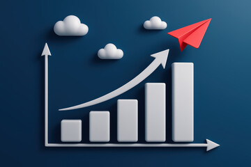 Poster - A modern depicts progress and achievement through a rising bar graph and upward flight symbol reflecting growth dynamics