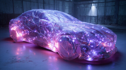 Aufkleber - A futuristic vehicle crafted from bioengineered materials glows with vibrant lights.