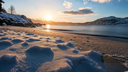 Wall Mural - Snowy Beach Sunset