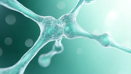 Poster - Microscopic Neuron Illustration: An artistic representation of a microscopic neuron, its delicate structure vividly rendered in a teal and turquoise palette against a gentle gradient background.