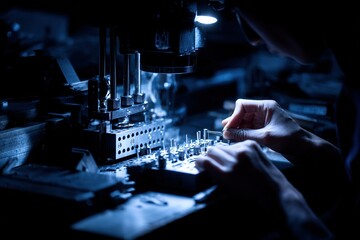 Poster - Craftsmanship in a workshop at night highlights precision in metalworking and attention to detail