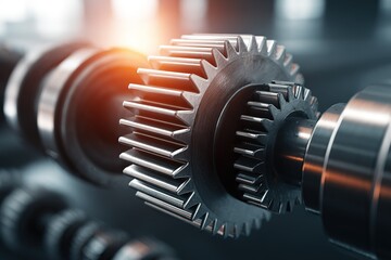 Poster - Detailed view of interlocking gears in a mechanical assembly highlighting precision engineering at a manufacturing facility