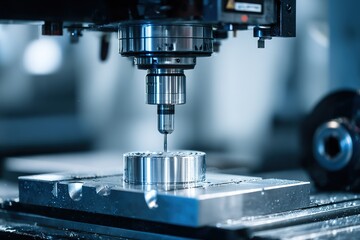 Poster - Precision machining process in a modern workshop with CNC milling machine at work