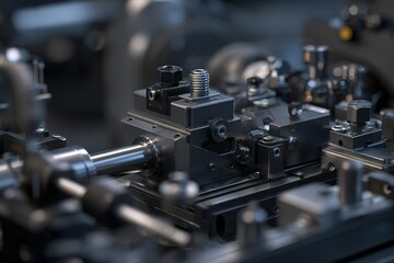 Poster - Detailed view of precision machinery showcasing intricate engineering and components in a workshop setting