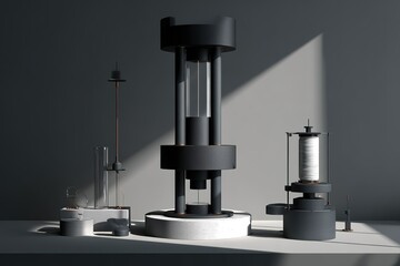Poster - Modern scientific apparatus displayed on a minimalist surface during afternoon light in a contemporary laboratory setting