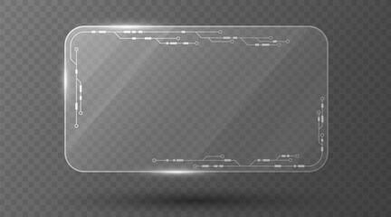 Poster - Sci-fi glass panel with glowing blue circuit lines for cyber ID card isolated on transparent background. Digital dashboard for UI and GUI design. Vector illustration.