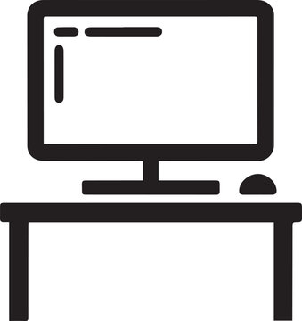 Silhouette of a computer setup on a desk. Features a wide monitor displaying a simplified text layout.