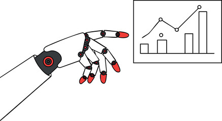 Poster - Robotic Hand with Red Fingertips Pointing at Business Growth Chart Vector Illustration 