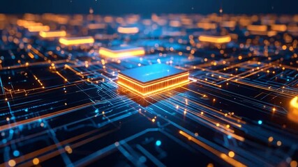 Poster - Abstract Circuit Board Technology With Glowing Chip