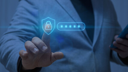 user touching holographic security lock and passcode interface