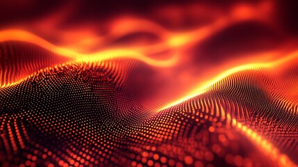 Poster - Abstract orange glowing particle wave background with dynamic light and futuristic technology