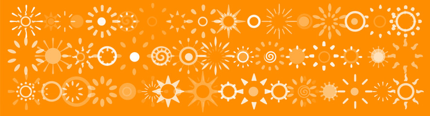 Poster - Summer abstract pattern design for sunny themes, solar branding, cheerful creative projects with beach and creative vibes. Sun icons. Vector illustration.