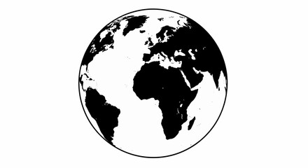 Aufkleber - This flat, high-contrast graphic features a solid black silhouette of planet Earth, with clearly defined continents of Europe, Africa, and Asia, suitable for vector use on a white background.