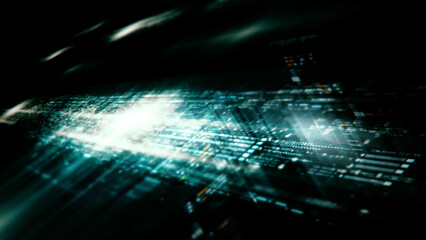Aufkleber - Futuristic network simulation blending AI, quantum physics, and deep learning, with a particle matrix analyzing data in a sleek, background animation display