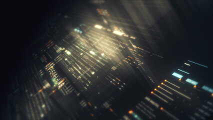 Aufkleber - Futuristic network simulation blending AI, quantum physics, and deep learning, with a particle matrix analyzing data in a sleek, background animation display