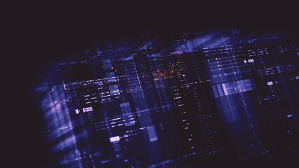 Aufkleber - Futuristic network simulation blending AI, quantum physics, and deep learning, with a particle matrix analyzing data in a sleek, background animation display