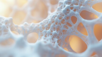 Poster - Close-up 3D abstraction of a porous organic structure with intricate, lace-like networks, resembling the spongy interior of a bone