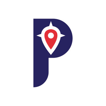 Abstract Letter P logo with Location Pin. 