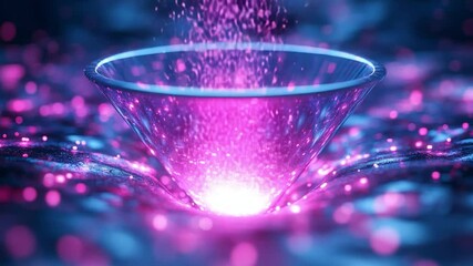 Poster - Glowing Bowl of Energy: A surreal, captivating image depicting a transparent bowl, radiating intense energy, with sparkling particles and bright light. 