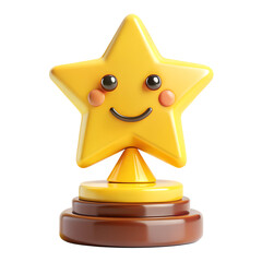 Poster - Smiling yellow star award trophy isolated on transparent background