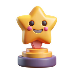 Poster - Smiling cartoon star award trophy isolated on transparent background