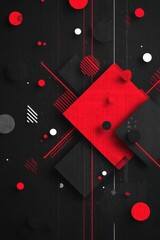 Poster - Abstract geometric design with red, black, and white shapes over textured background