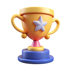 Poster - Cartoon trophy with star 3d render isolated on transparent background