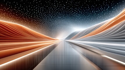 Poster - Abstract futuristic tunnel with glowing lights and symmetrical design elements
