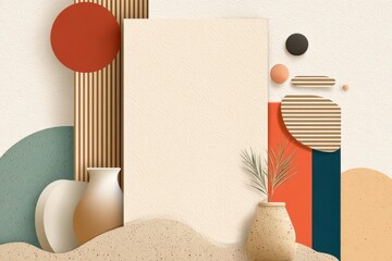 Poster - Minimalist Geometric Composition With Vases and Shapes, Ideal for Branding and Product Presentation Mockups, Evoking Serenity and Modern Design : Generative AI
