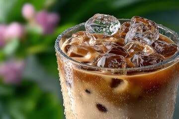 Aufkleber - Iced Coffee With Ice Cubes in Glass, Representing Refreshment and Summer Indulgence, Perfect for Food and Beverage Advertising : Generative AI