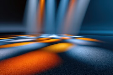 Poster - Abstract Stage With Blue and Orange Spotlights, Ideal for Product Placement and Event Promotion, Showcasing Innovation and Modernity : Generative AI