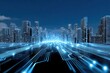 © The Little Hut - Futuristic Cityscape With Glowing Circuit Board Roads, Representing Technological Advancement and Digital Transformation in Urban Planning and Infrastructure : Generative AI