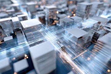 Poster - Abstract Cityscape With Glowing Lines, Representing Digital Transformation and Technological Innovation in Urban Planning : Generative AI