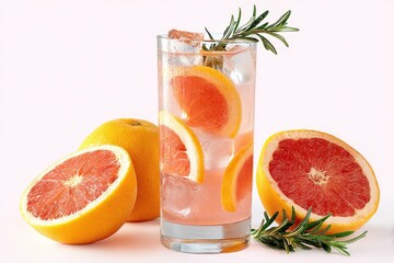 Poster - Refreshing Grapefruit Cocktail With Rosemary Sprig, Perfect for Summer Relaxation and Healthy Lifestyle Marketing : Generative AI